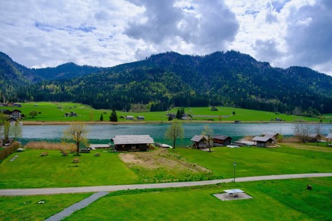 Weißensee, dark clouds, near Techendorf, Carinthia, Austria