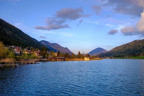 Evening atmosphere at Lake Weissensee, near Techendorf, Carinthia, Austria