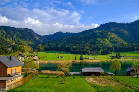 Evening atmosphere at Lake Weissensee, near Techendorf, Carinthia, Austria
