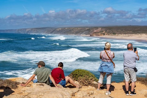 Viewpoint at Praia da Bordeira beach, near Carrapateira, popular with surfers, wave riders, rocky