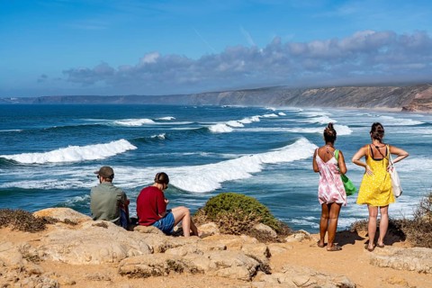 Viewpoint at Praia da Bordeira beach, near Carrapateira, popular with surfers, wave riders, rocky