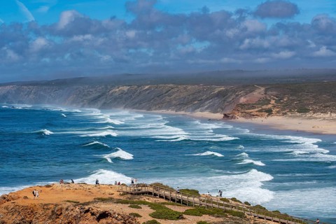 Praia da Bordeira beach, near Carrapateira, popular with surfers, wave riders, rocky coast, steep