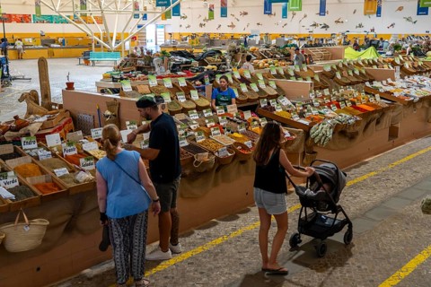 The Mercado Municipal de Tavira, market stalls of all kinds under one roof, spices, vegetables,