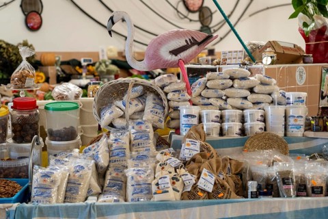 The Mercado Municipal de Tavira, market stalls of all kinds under one roof, spices, salt from the