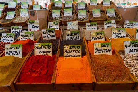 The Mercado Municipal de Tavira, market stalls of all kinds under one roof, spices, vegetables,