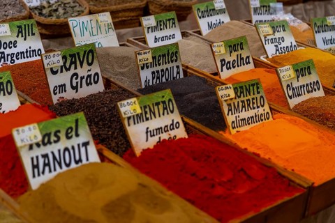 The Mercado Municipal de Tavira, market stalls of all kinds under one roof, spices, vegetables,