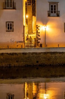Evening in the old town centre, by the Gilao River, Tavira, in the Algarve, Portugal