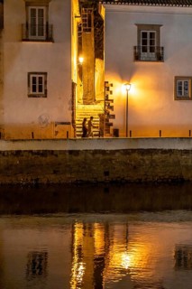 Evening in the old town centre, by the Gilao River, Tavira, in the Algarve, Portugal