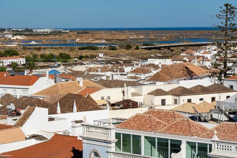 View from the Castelo de Tavira fortress, over the old town, in the Algarve, Portugal
