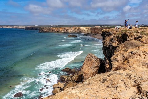 Rocky coast, cliffs in the south-west of the Algarve, near Sagres, Tonel Beach, beach, popular with