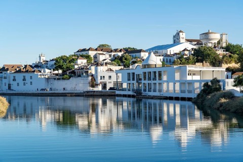 The old town centre of Tavira, on the Gilao River in the Algarve, Portugal