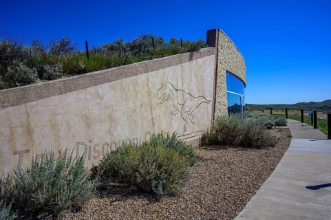 The front of the T.Rex Discovery Centre building in Eastend, Saskatchewan, Canada