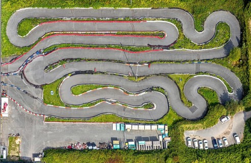 Aerial view, Kartarena Go-Kartbahn an der Thyssenstraße, Averbruch, Dinslaken, Ruhr area, North