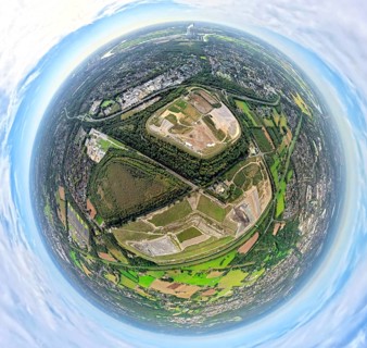 Aerial view, Emscher Hangpark and tailings pile with landfill Wehofen, between river Emscher and