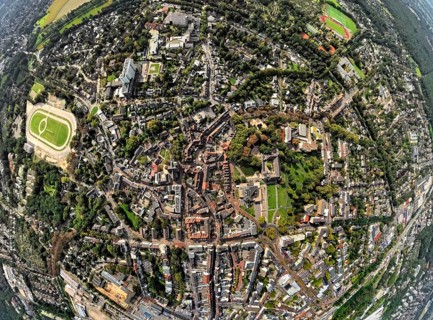 Aerial view, municipal park and castle Dinslaken with town hall, on the left the former harness