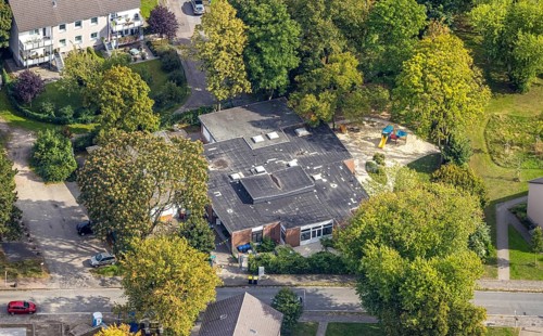 Aerial photo, evang. kindergarten Kita Lohberg, Lohberg, Dinslaken, Ruhr area, North