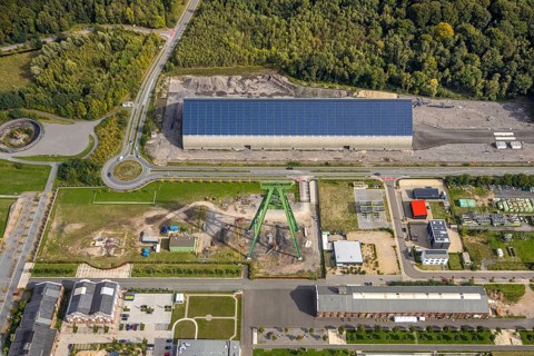 Aerial view, Bergpark Lohberg creative quarter, former colliery site and landscaping, winding