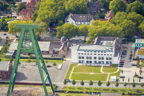 Aerial view, Bergpark Lohberg creative quarter, former colliery site and landscaping, winding