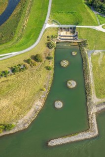 Aerial view, Old Emscher estuary Emscher renaturalisation river Emscher, Eppinghoven, Dinslaken,
