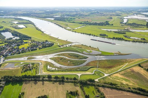 Aerial view, Emscher renaturalisation river Emscher, new Emscher estuary city border