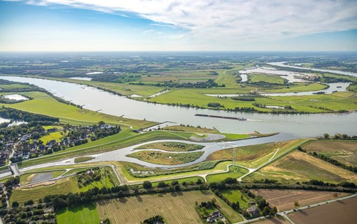 Aerial view, Emscher renaturalisation river Emscher, new Emscher estuary city border