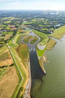 Aerial view, Emscher renaturalisation river Emscher, new Emscher estuary city border