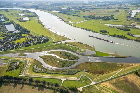 Aerial view, Emscher renaturalisation river Emscher, new Emscher estuary city border