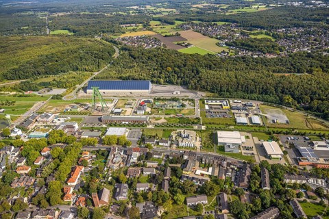 Aerial view, Bergpark Lohberg creative quarter, former colliery site and landscaping, winding
