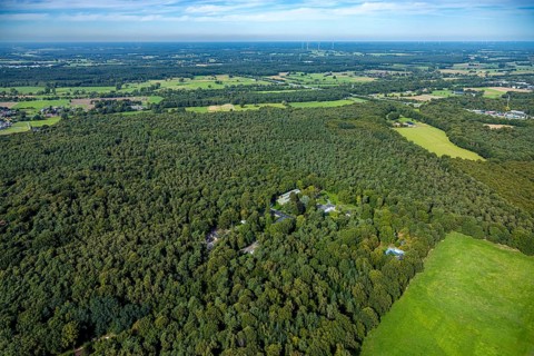Aerial photo, BRH Bundesverband Rettungshunde e.V. training facility in the Testerberge forest