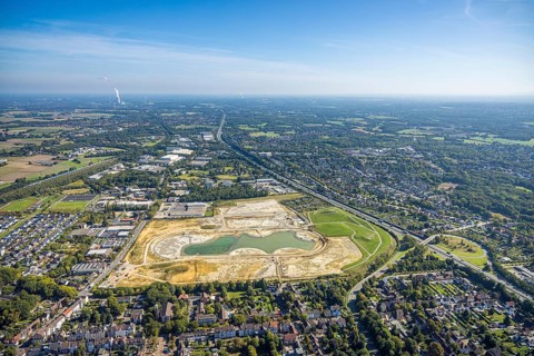 Aerial view of the former harness racing track Recklinghausen, on the A2 motorway, with northern