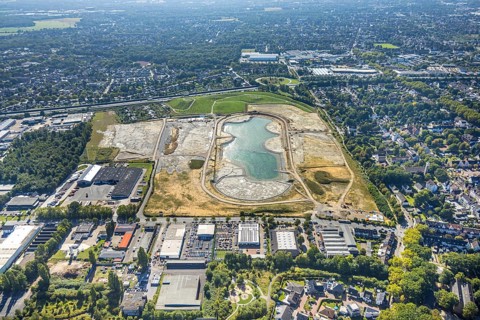 Aerial view of the former harness racing track Recklinghausen, on the A2 motorway, with northern