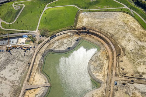 Aerial view of the former harness racing track Recklinghausen, on the A2 motorway, with northern