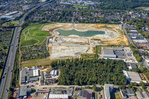 Aerial view of the former harness racing track Recklinghausen, on the A2 motorway, with northern