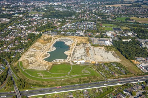 Aerial view of the former harness racing track Recklinghausen, on the A2 motorway, with northern