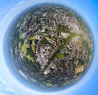 Aerial view, town hall district administration Recklinghausen and fire station, industrial area