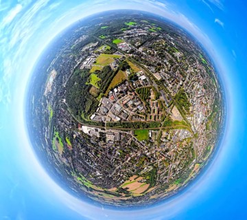 Aerial view, town hall district administration Recklinghausen and fire station, industrial area