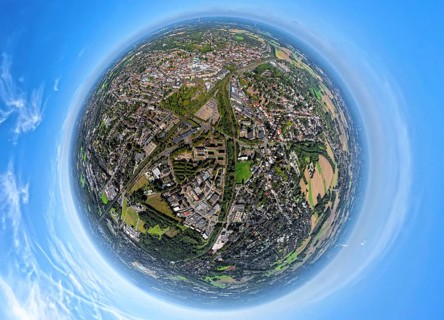 Aerial view, town hall district administration Recklinghausen and fire station, industrial area