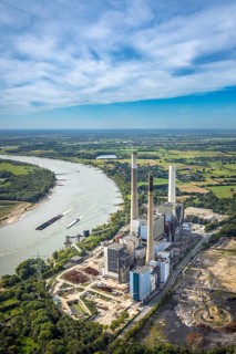 Aerial view, Voerde power station on the river Rhine, decommissioned coal-fired power station on