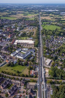 Aerial view, Voerde main station, construction site Steinstraße bridge, construction site