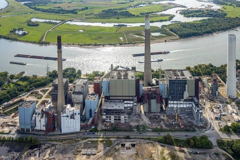 Aerial photograph, Voerde power station, decommissioned coal-fired power station on the Rhine,