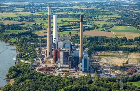 Aerial view, Voerde power station, decommissioned coal-fired power station on the river Rhine,