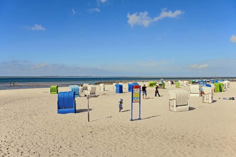 Guarded bathing beach at Utersum, Föhr, North Frisian Island, North Frisia, Schleswig-Holstein,