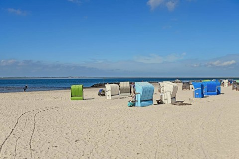 Guarded bathing beach at Utersum, Föhr, North Frisian Island, North Frisia, Schleswig-Holstein,