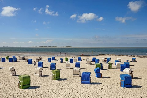 Guarded bathing beach at Utersum, Föhr, North Frisian Island, North Frisia, Schleswig-Holstein,