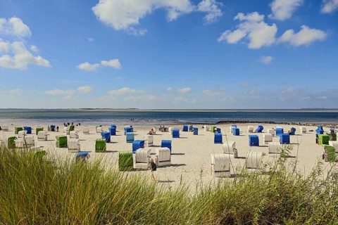 Guarded bathing beach at Utersum, Föhr, North Frisian Island, North Frisia, Schleswig-Holstein,