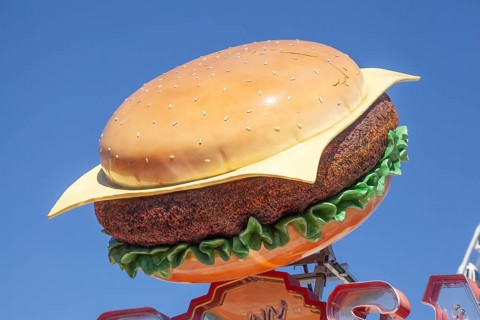 Hamburger as decoration at the Bremer Osterwiese folk festival, Bürgerweide, Bremen, Germany