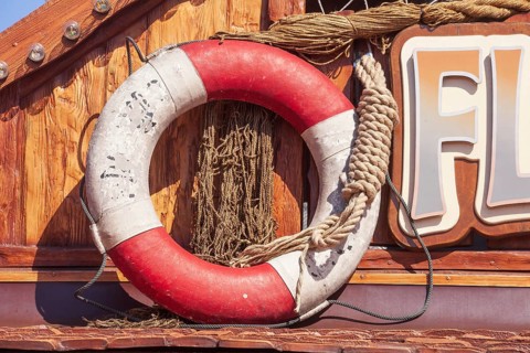Lifebuoy as decoration at the Bremer Osterwiese fair, Bürgerweide, Bremen, Germany