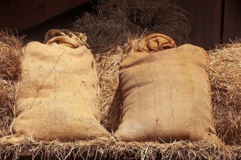 Flour sacks as decoration at the Bremer Osterwiese fair, Bürgerweide, Bremen, Germany