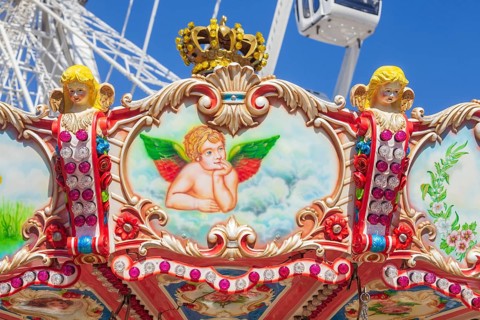 Chain carousel with decoration at the Bremen Easter Fair, Bürgerweide, Bremen, Germany