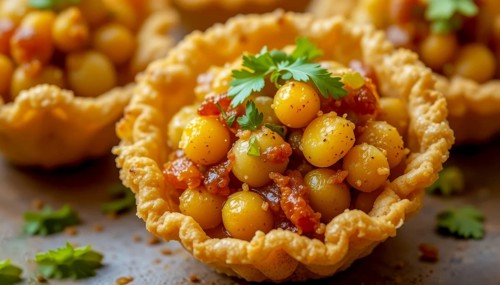 Close-up shot of a flavorful potato salad appetizer, presented in delicate pastry shells, perfect